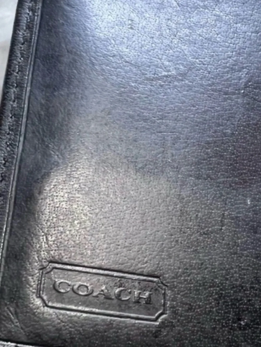 Coach Black Leather Men's Wallet with White Contrast Stitching